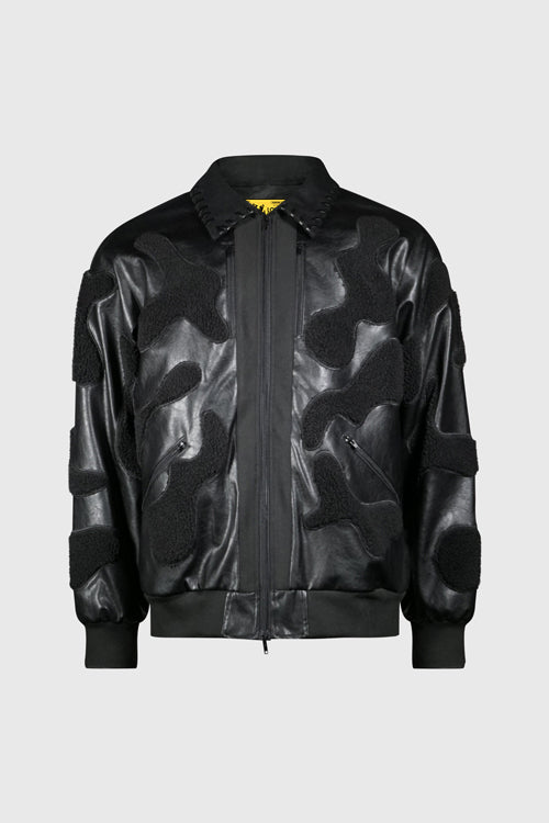 Faux Fur Vegan Leather Camouflage Jacket