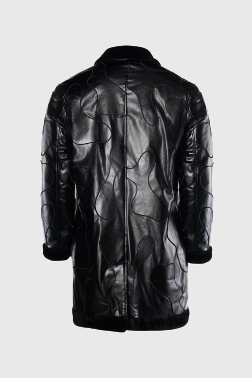 Metal Logo Faux Lambskin Shearling Coat