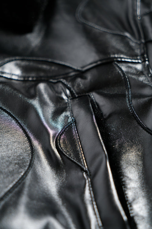 Metal Logo Faux Lambskin Shearling Coat