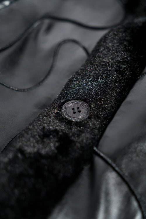 Metal Logo Faux Lambskin Shearling Coat