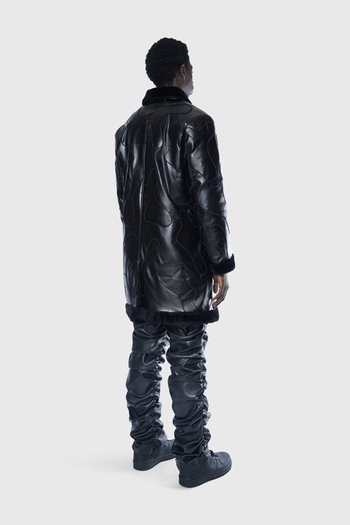 Metal Logo Faux Lambskin Shearling Coat