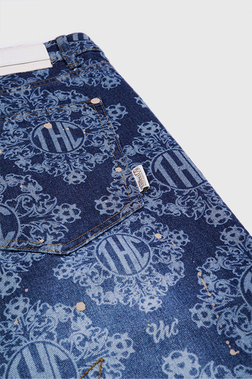 Laser Etched Painter Baggy Denim Jeans