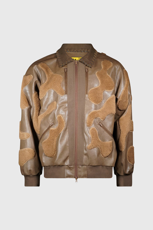 Faux Fur Vegan Leather Camouflage Jacket