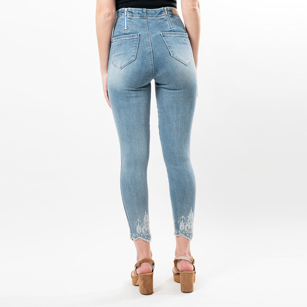 Embroidered Crystals Hem Capris
