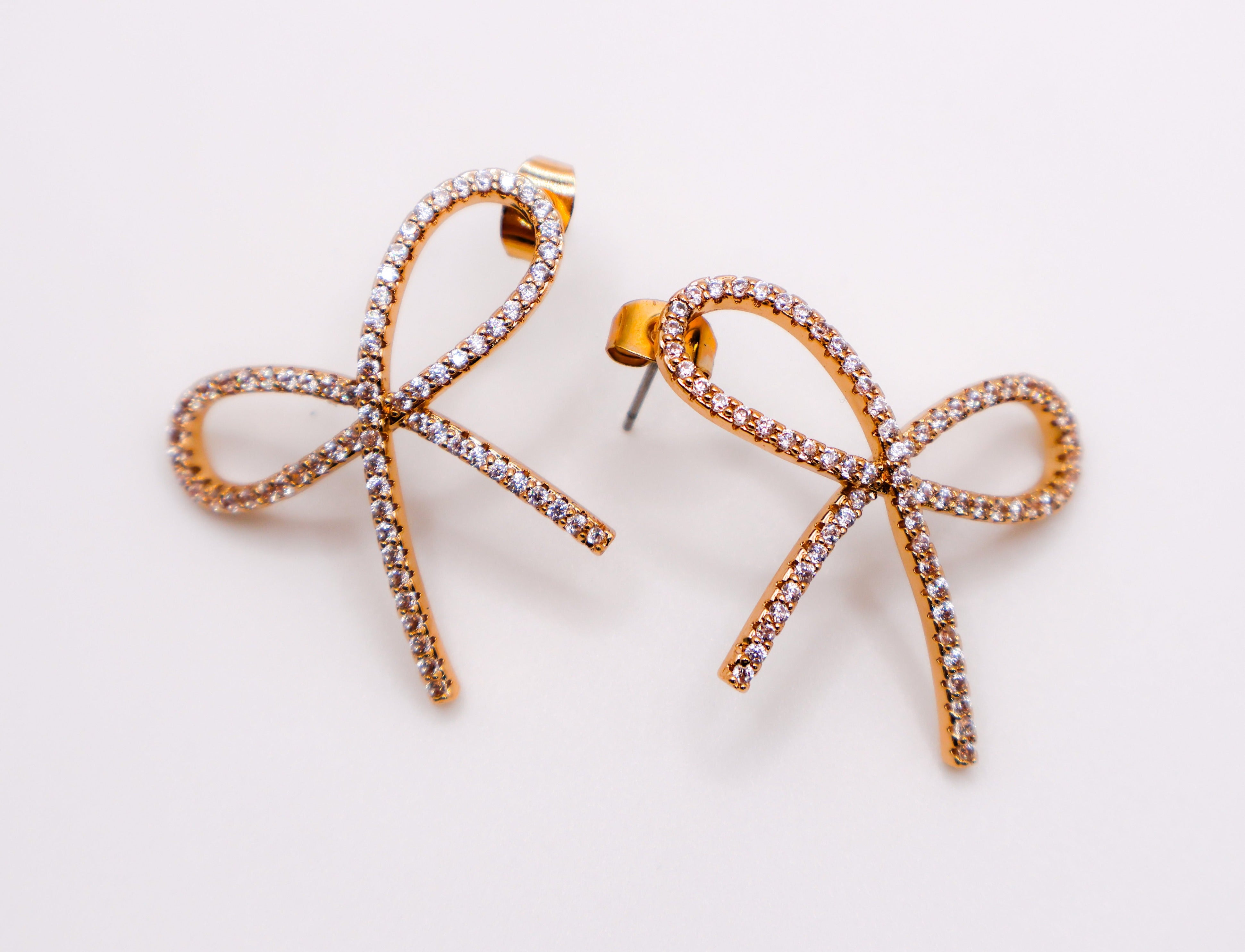 Golden Bow Tie Sparkle Earrings - Elegant Accessory