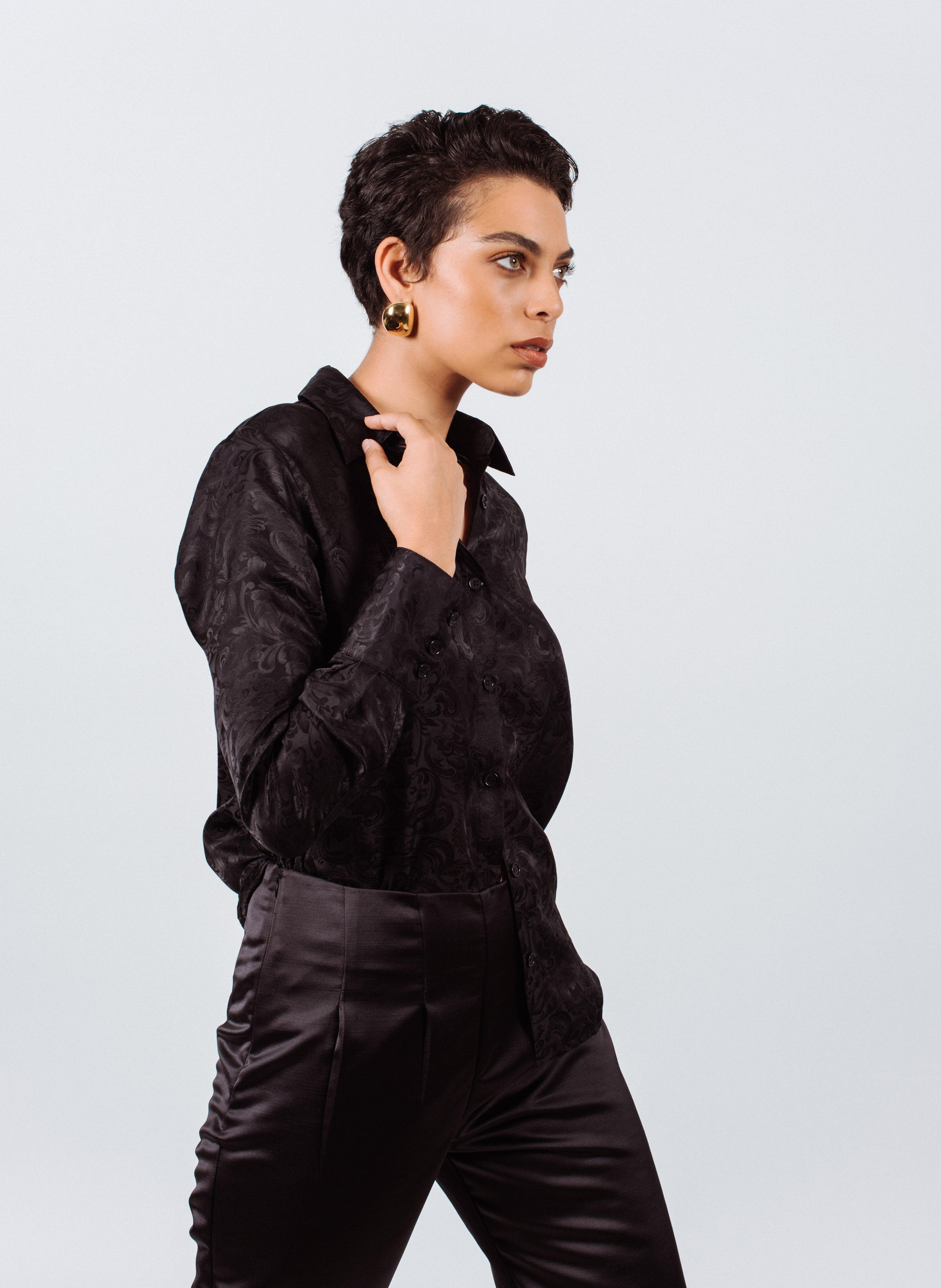 Elegance Silk Blouse in Black Paisley – Women’s Luxury Silk Top