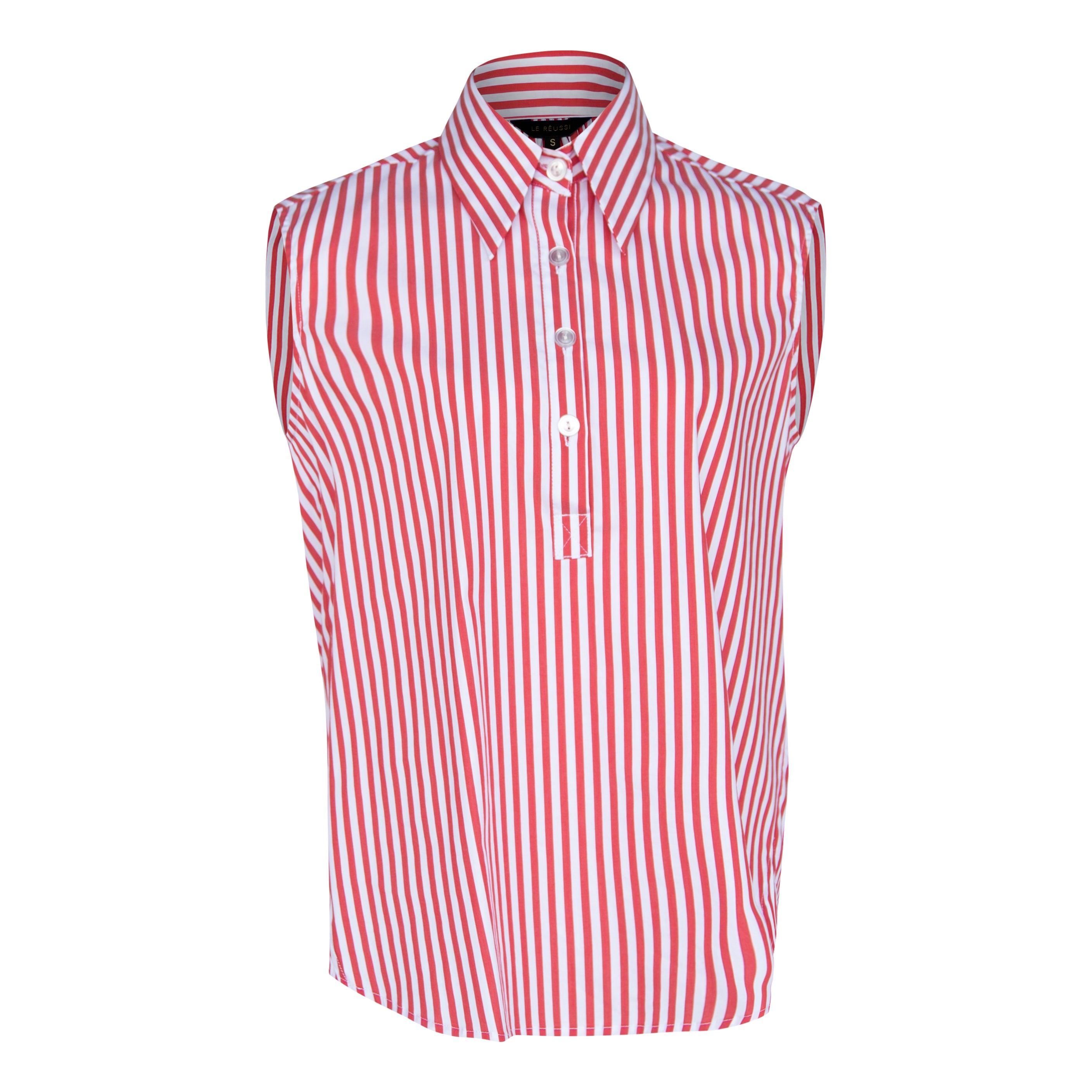 Italian Cotton Stripe Red Sleeveless Top – Women’s Chic Summer Top