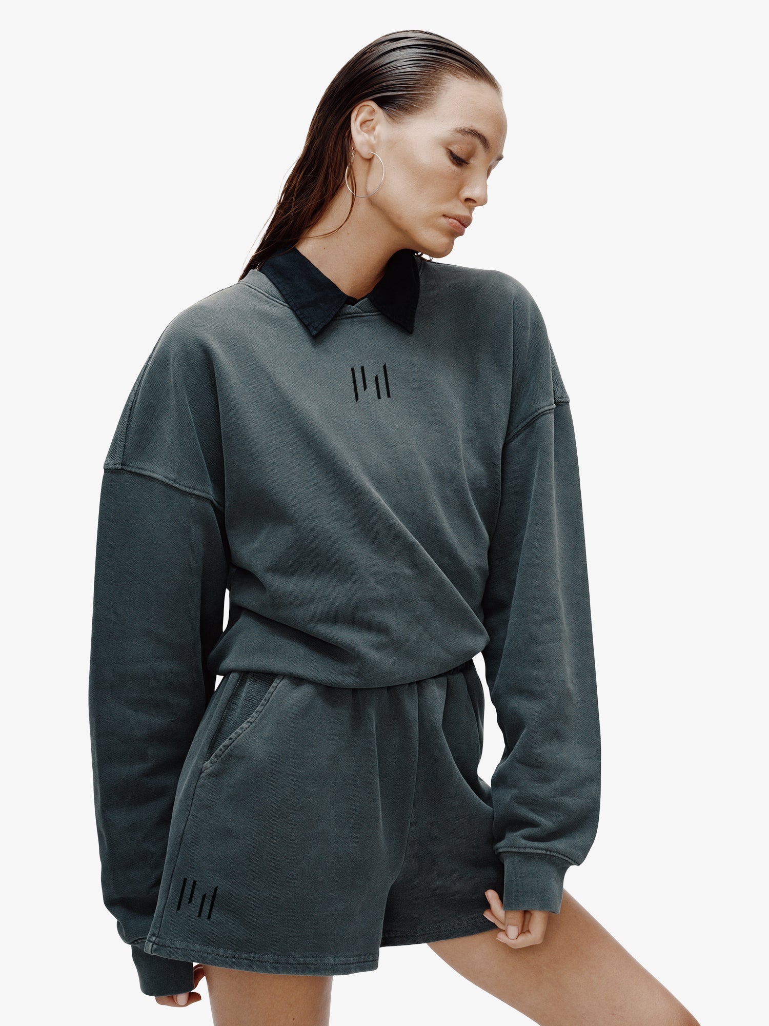 Oversized French Terry Crew - Black