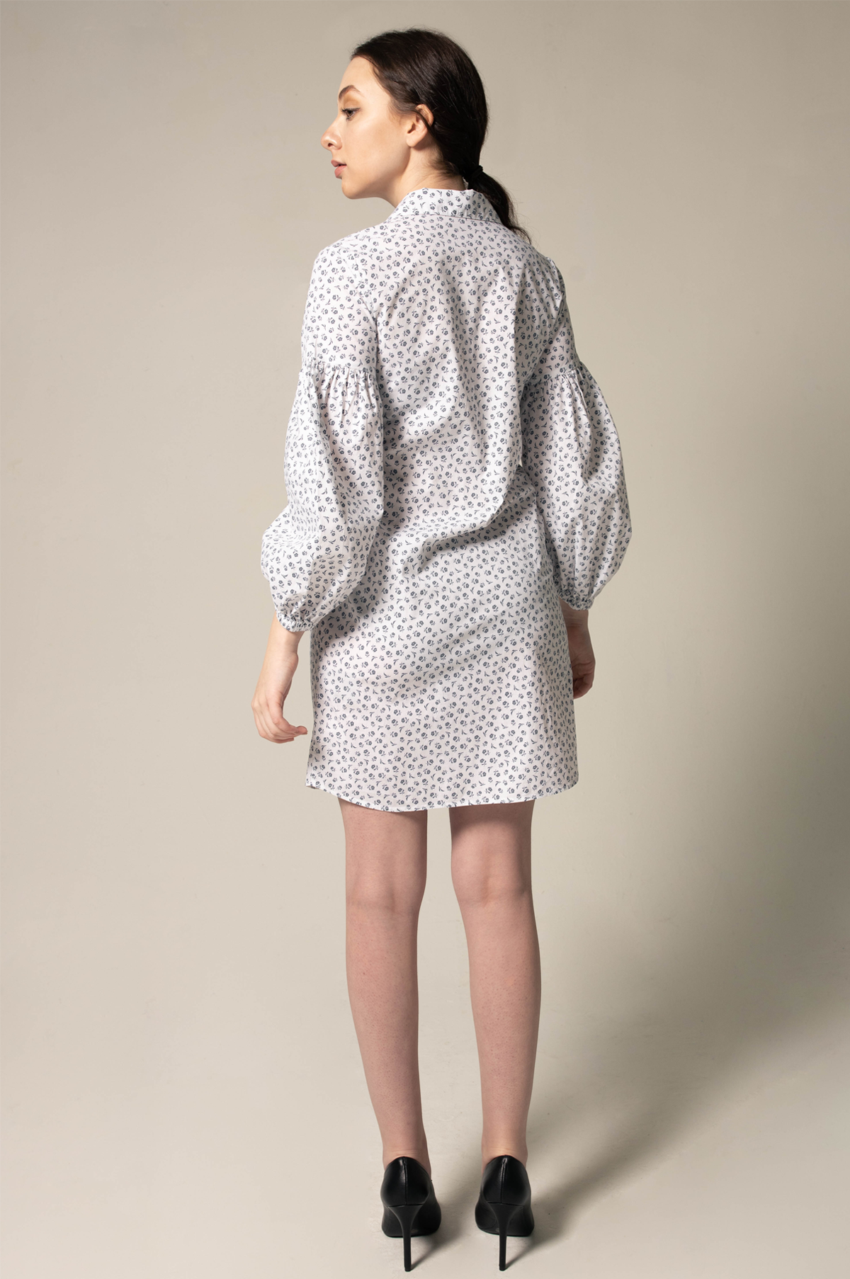Shirt Dress with Oversized Sleeves in White Floral – Summer Dress