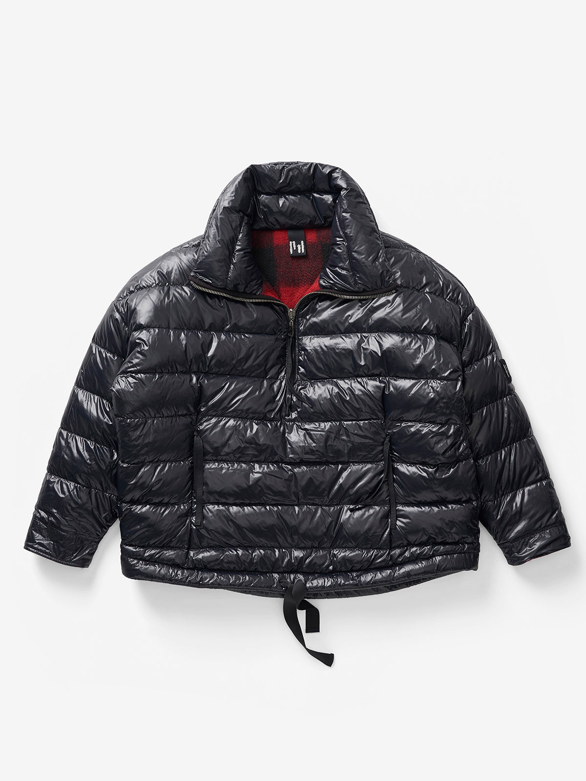 Reversible Wool Half Zip Puffer - Black Plaid