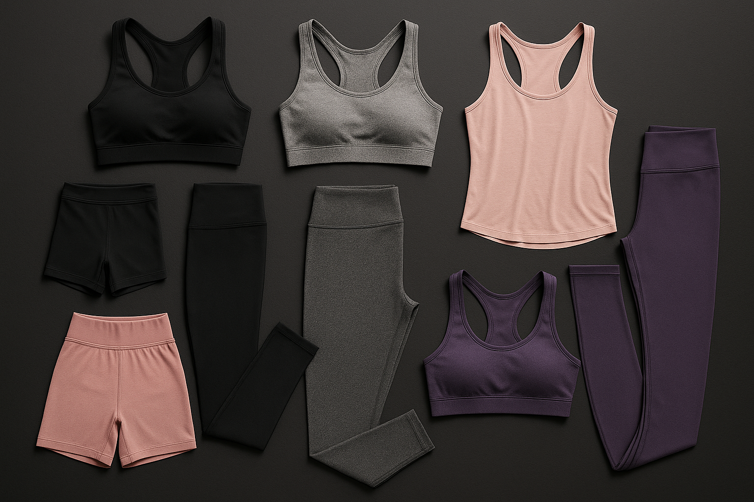 1200 by 1200 women's gym clothes on dark background