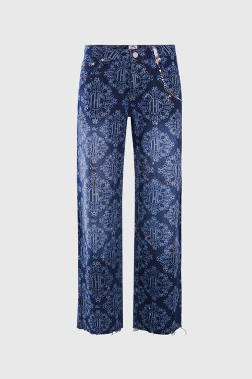 Laser Etched Painter Baggy Denim Jeans
