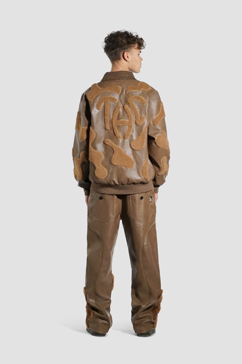 Faux Fur Vegan Leather Camouflage Jacket
