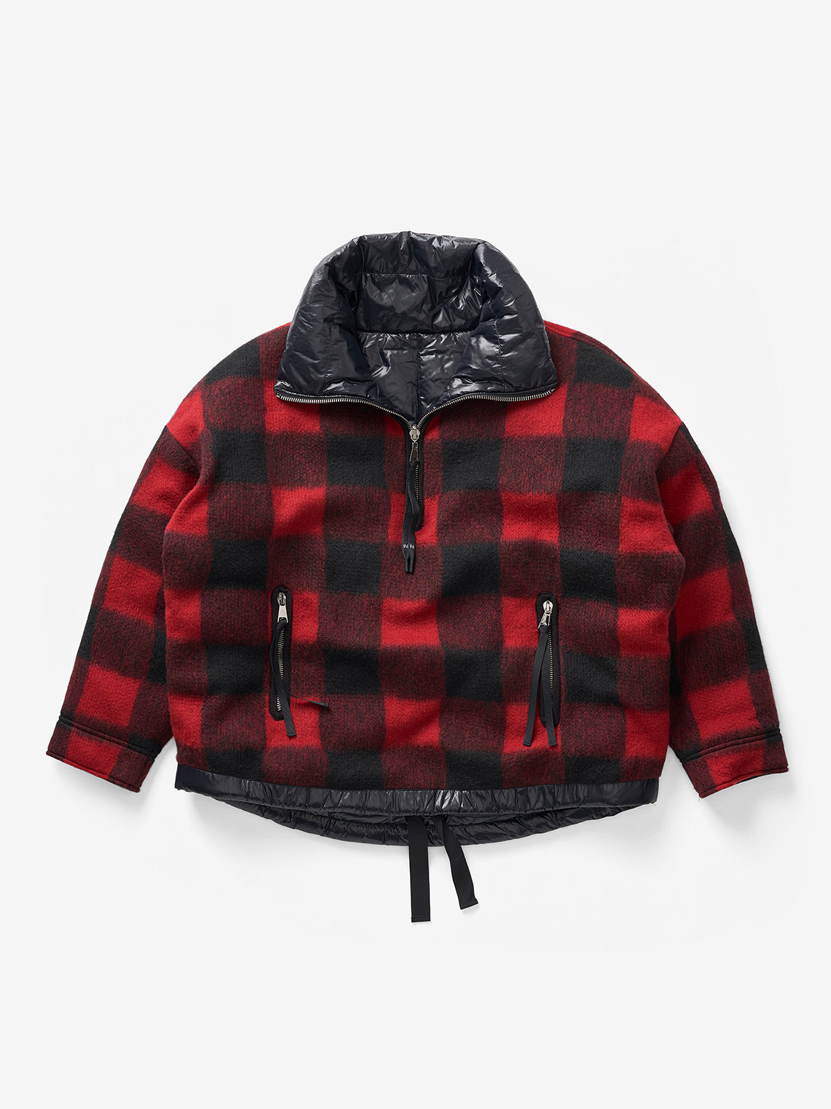 Reversible Wool Half Zip Puffer - Black Plaid